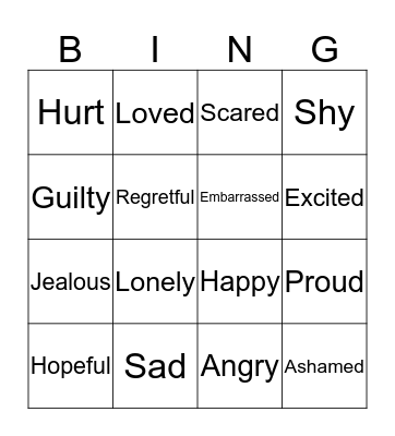 Feelings Bingo Card