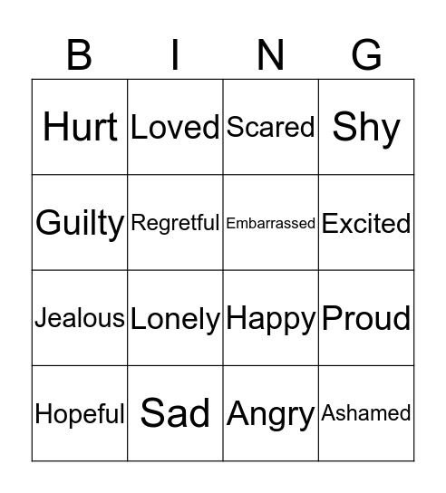 Feelings Bingo Card