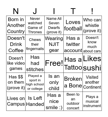 First Year Seminar Bingo! Bingo Card