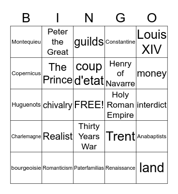 Western Civ BINGO Card