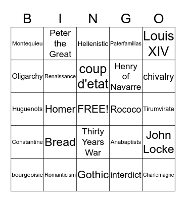 Western Civ BINGO Card