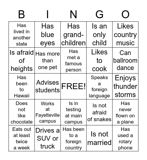 Student Services Bingo Card