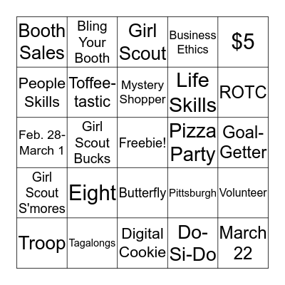 National Girl Scout Cookie Weekend 2020 Bingo Card