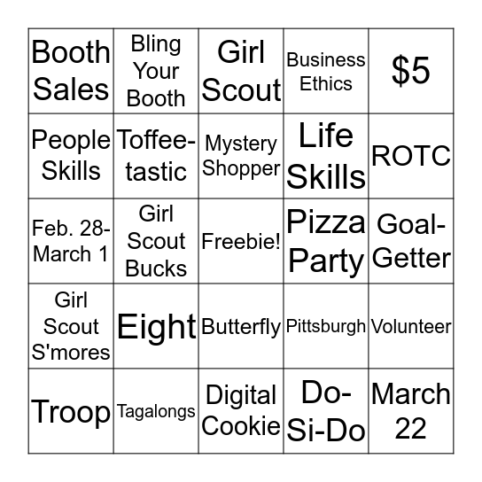 National Girl Scout Cookie Weekend 2020 Bingo Card