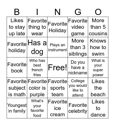 GET TO KNOW YOU..........BINGO Card