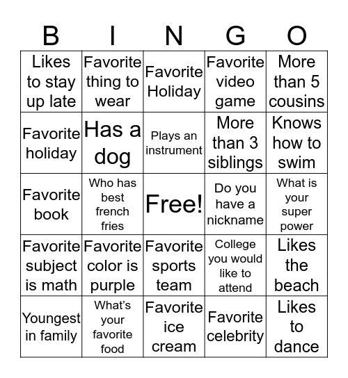 GET TO KNOW YOU..........BINGO Card