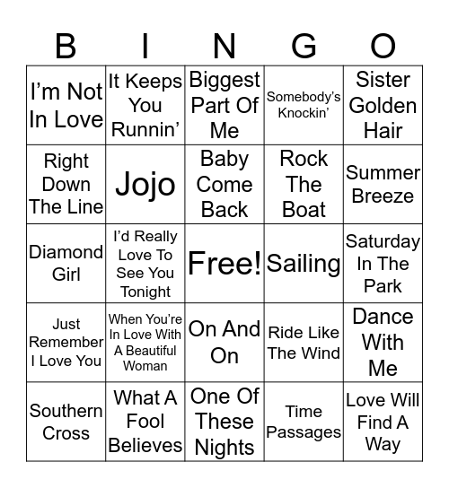 YACHT ROCK THROWBACK Bingo Card