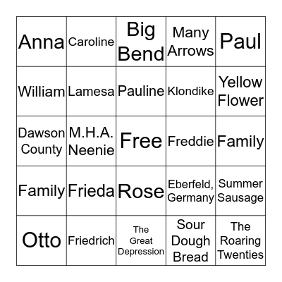 Bulsterbaum Family Reunion, 2014 Bingo Card
