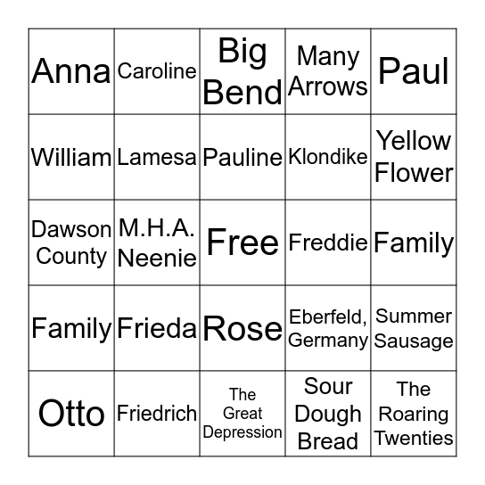 Bulsterbaum Family Reunion, 2014 Bingo Card