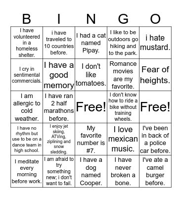 Lily's Team Bingo Card