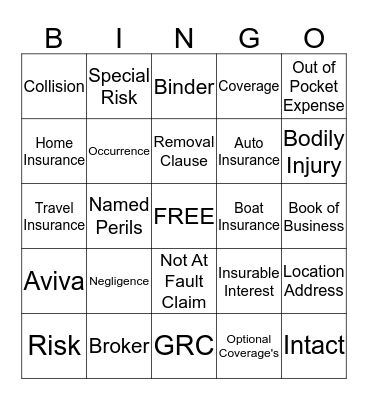 INSURANCE BINGO!  Bingo Card