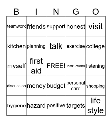 LifeSkills Bingo Card