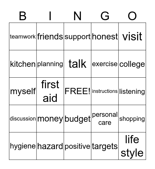 LifeSkills Bingo Card