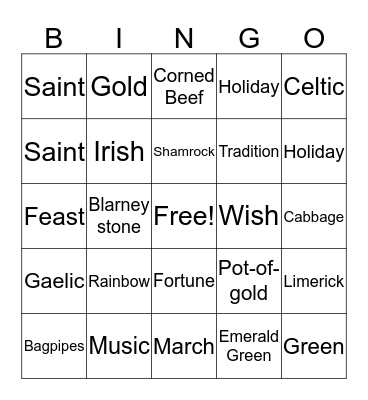 St. Patrick's Day Bingo Card