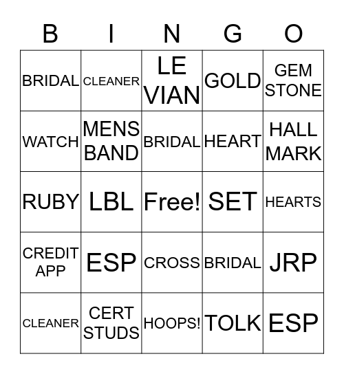 BRIDAL BINGO Card