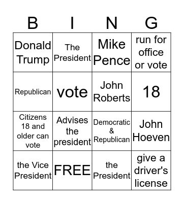 Citizenship BINGO Card