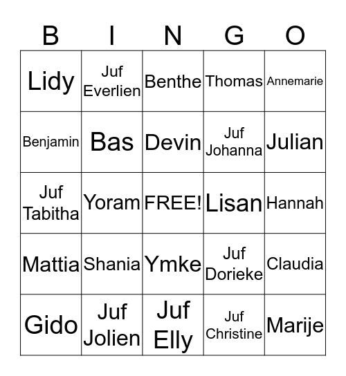 Groep 5 Fontein Bingo Card