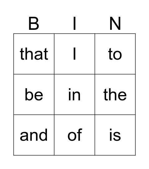 Golden Words Bingo Card