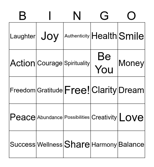 Power Words For Goal Setting  Bingo Card