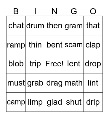 CVCC & CCVC Words Bingo Card