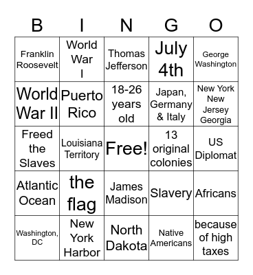 Citizenship BINGO Card