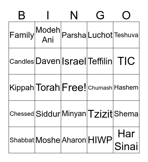 Parshat Mishpatim BINGO Card