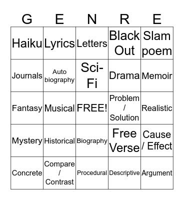 Genre Bingo Card