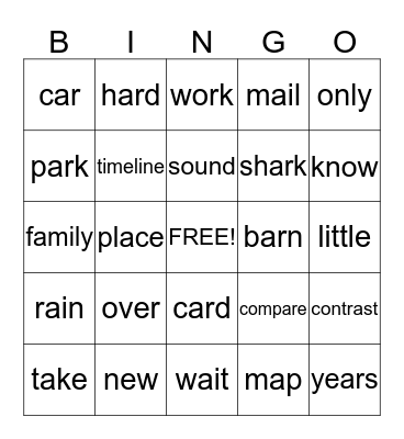 2ND GRADE Bingo Card