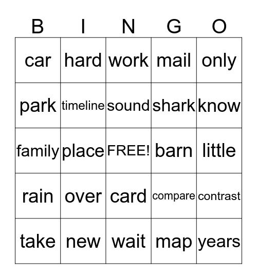 2ND GRADE Bingo Card