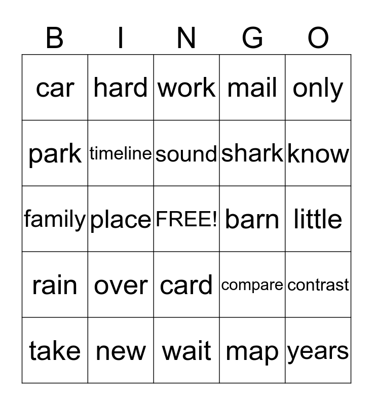 2ND GRADE Bingo Card