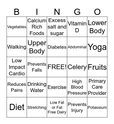 Health Tips Bingo Card