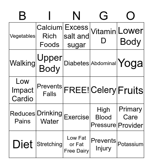 Health Tips Bingo Card