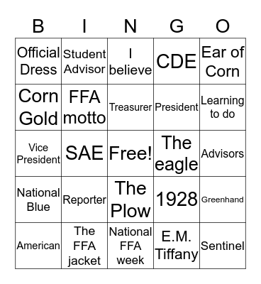 FFA Bingo Card