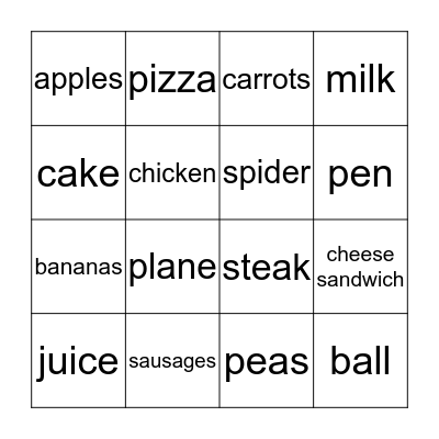 SM1 Food BINGO Card