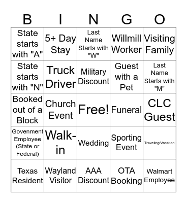 Enrollment Bingo Card
