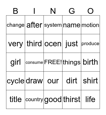 2nd GRADE Bingo Card