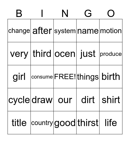 2nd GRADE Bingo Card