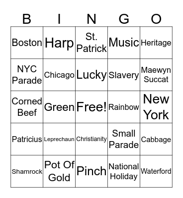 St. Patricks Day Bingo Card