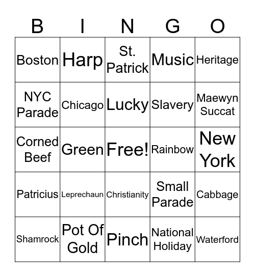 St. Patricks Day Bingo Card