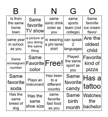 Get to know your sister  Bingo Card