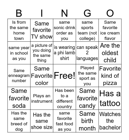 Get to know your sister  Bingo Card