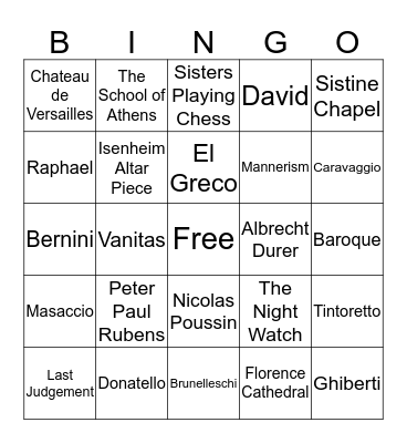 Renaissance Art Bingo Card