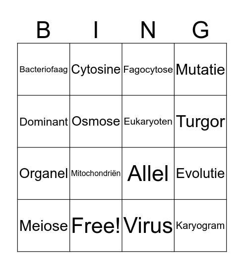Bio Bingo Card