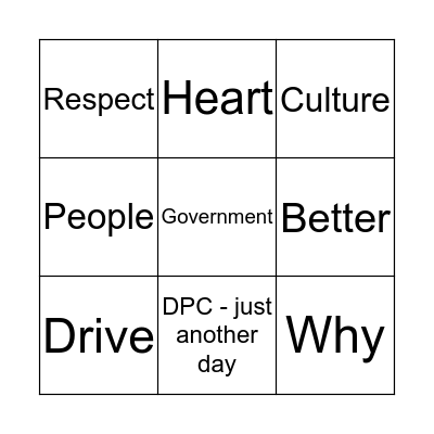 Purpose and Intent Bingo Card