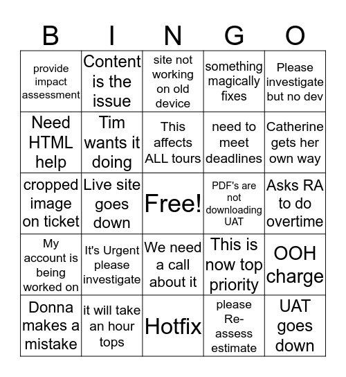 Riviera Bingo Card