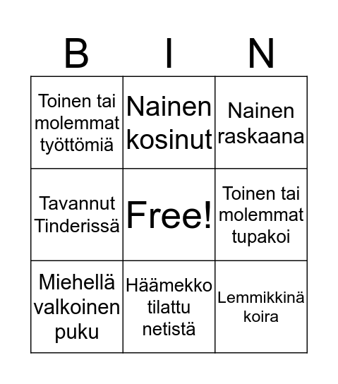 Unelmahäät Bingo Card