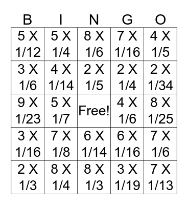 Product of Unit Fractions Bingo Card