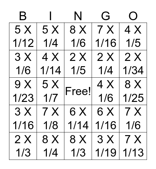 Product of Unit Fractions Bingo Card