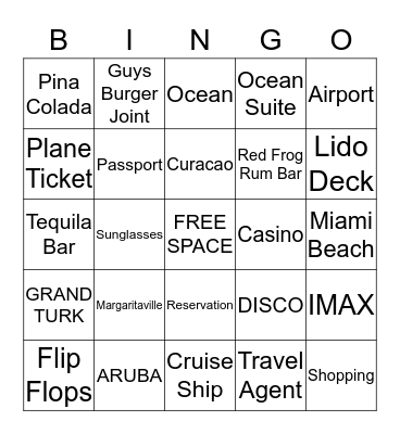 Carnival Horizon Cruise Bingo Card