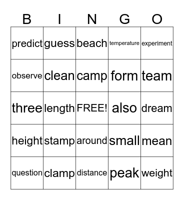 2ND GRADE Bingo Card